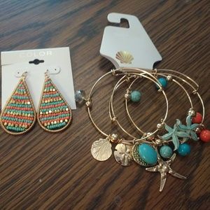 Color Brand Earring & Bracelet Set NWT Teal & Pink